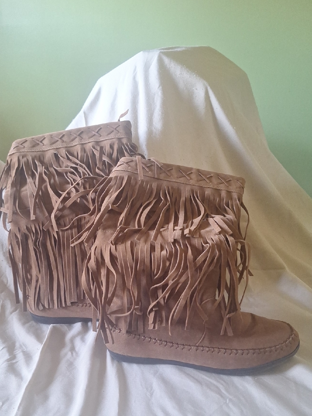 Rampage Tan Fringe Lace-Up Ankle Boots